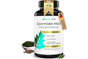 ‎PLANTOMOL Spermidin Kapseln hochdosiert - Spermidin 6mg pro Kapsel - Spermidine Gehalt durch externes Labor bestätigt - Spermidin MAX - 3 Monatsvorrat
