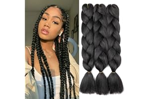 Gairyan Braiding Hair Extensions Ombre Jumbo Braids Synthetic Hair 3 Packs 24 inches 300g Coloured Hair for Braiding Extensions Box Braids Crochet Twist (Black)