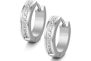 LOLIAS Pendiente de Acero Inoxidable para Mujer Pendientes Aro Circonita Cúbica Huggie Silver-tone