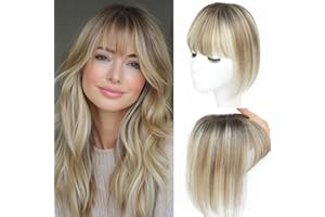 SARO-UP Hair Toppers for Thinning Hair Toppers for Women Real HumanHair Topper with Fringe HairPieces for Women with ThinningHair Swiss Base10Inch (2T613)