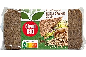 Céréal Bio Pain Complet Seigle Avoine Lin Bio – Riche en Fibres, Oméga-3 et Céréales Complètes – Idéal Petit-Déjeuner Équilibré ou Toasts Végétariens – 500g (7 tranches)