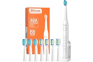 Bitvae D2 Cepillo de Dientes Eléctrico Sónico para Adultos y Niños, Cepillo de Dientes Eléctrico Ultrasónico Recargable, 8 Cabezales y 5 Modos, Blanco