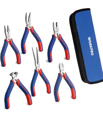 DURATECH Mini Pliers Set, 6PCS Jewelry Pliers Set, CRV Construction Includes Needle Nose Diagonal Long Bent End Cutting Linesman Pliers Making Crafts Repairing El