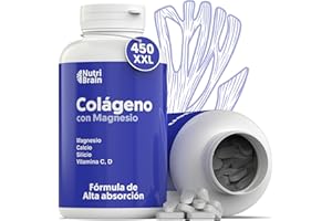 NUTRIBRAIN 450 Cápsulas Colágeno Hidrolizado con Magnesio | Bote XXL (6 meses) | Potenciado con Calcio y Vitamina C para Piel, Articulaciones, Pelo, Músculos, Sistema Inmunológico y más Energía
