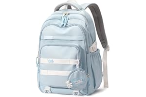 Amythe Sac a Dos pour Fille, Cartable Collège Loisir, Sacs Ecole Filles Garçons Cartables Scolaires Etanche Nylon Sac à Dos Ordinateur 15.6 pouces Pour L'école et les Voyages - Bleu