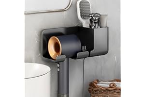 CRITIVE-SHOP Uchwyt na suszarkę do włosów, montaż ścienny, uchwyt na suszarkę do włosów, stojak na suszarkę do włosów z hakiem wtykowym i organizerem, regał do przechowywania grzebienia, lokówki