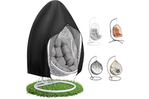 Kingling Egg Chair Cover - Outdoor Single Seat Swing Egg Chair Covers Waterproof with Zipper, Heavy Duty Waterproof Hanging Egg Chair Covers (Cover Only), 113D×190H cm, Black
