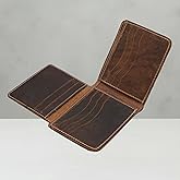 Luqa Leather Erkek Deri C&uuml;zdan,%100 Hakiki Deri, El Yapımı, Minimalist, Kahverengi, Yatay, D&uuml;z Desen, Kartlık
