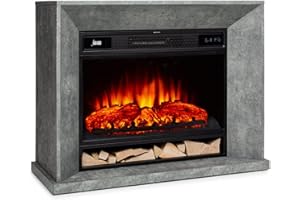 KLARSTEIN Crater Lake - Camino Elettrico, Caminetto Elettrico con Tecnologia LED, Telecomando, Termostato, Senza Fumo E Fuoco, FIAMME LED, Look Effetto Cemento