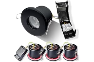 Sweier Fire Rated Can Downlights 5W 3000K Warm White IP65 Dimmable Black Recessed Black Ceiling Spotlights for 70mm Hole, 220V-240V Pack of 4
