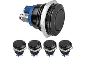 LINKSTYLE Interruptor 12V de 16mm, Interruptor de Botón de momentáneo de Metal Resistente al Agua, 2A 250V Interruptor Marino Redondo SPDT de Bloqueo Automático, Interruptor de Botón para Carros (5 piezas)