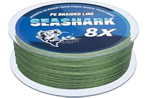 Seashark Línea de pesca trenzada de color que nunca se desvanece, 8 hebras, línea de pesca de polietileno súper fuerte, resistente a la abrasión, alambre de pesca cero estiramiento, excelente
