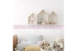 Funlife Adesivi per la cameretta dei bambini, autoadesivi, bordi sagomati a soffitto, linea di vita per cameretta dei bambini, decorazione fai da te, 10 x 200 cm, unicorno rosa e arcobaleno