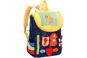 OWELTH Sac a Dos Bebe, Sac à Dos Enfant Garderie Maternelle Sac Creche, Busy Board Montessori pour bébé Sac École, Apprentissage des Compétences de Base, Jouets Montessori de Voyage de 1 2 3 ans, 27×22×10CM