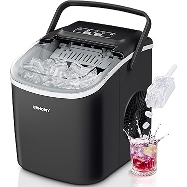 Sommertal IJsblokjesmachine EM12C - Note 1,3 Warentest, ijsmaker met snelle ijsproductie vanaf 6 minuten, 12 kg per dag, 2 ijsblokjesmaten, met schep en verwijderingsmand, ijsblokjesmaker
