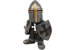 Lrxinki Knight Statues Ornaments, Resin Knight Gnome Guard Garden Sculpture, Medieval Knight Armor Gothic Statue, Templar Figurine for Protecting Your Garden (A)