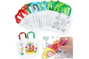 Demarsen DIY Kinder Stoffbeutel Set,12 Stück Non-Woven Bunte Taschen zum Bemalen, Non-Woven Kinder Stoffbeutel Set,DIY Graffiti Taschen für Kindergarten,Kinderparty,Schule,Feier,Geburtstagsparty