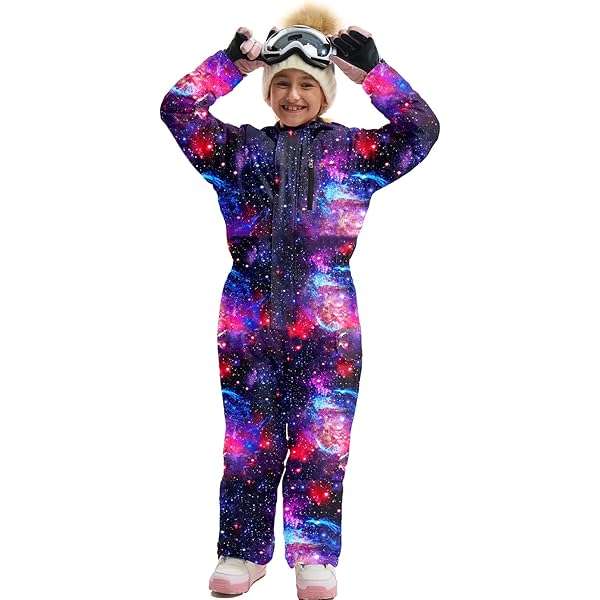L SERVER Skipak voor jongens met capuchon, winddicht, waterdicht, sneeuwoverall voor meisjes, warm sneeuwpak, dikkere skioverall met reflecterende strepen, oranje, 152-158