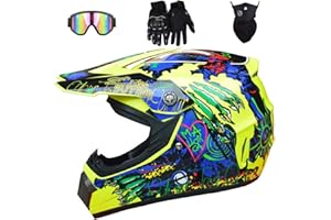 CANIAN Casco Moto Niño 5-12 Años Homologado ECE & Dot con Guantes Gafas Máscara, Casco Motocross Infantil Integral MTB para MX Quad Enduro Off Road ATV Scooter Descenso Go Karting (C,S(52-56cm))