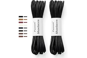 Puzeam 2 Paires de Lacets Ronds Cirés de 3mm Fins pour Homme - Lacet en Cuir pour Chaussures de Ville, Chaussures Habillées et Bottines