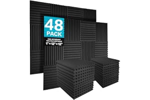 JBER 48 stück Akustikschaumstoff Akustikschaumplatten, 2,5 x 30,5 x 30,5 cm Schallabsorber Akkustikschaumstoff Schallschutz für Tonstudio, Schwarz