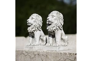 GARDEN MILE HomeZone 2 Piece Efecto de Piedra Resina Sentado Leones Animal Jardín Adornos Hecho a Mano Sculptures Césped Estatuas Decoración Antigua Flora Sculptures