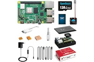 OpenSourz Raspberry Pi 4 Modello B 4GB RAM+128GB SD Scheda, Alloggiamento PC/ABS, Dissipatore di Calore, Ventola di Raffreddamento, Alimentazione USB-C 5V 3A con Interruttore, Cavo HDMI