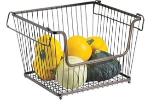 mDesign - Cesta almacenaje apilable con apertura frontal y asas color bronce - Organizador cocina de acero de - Uso universal en la cocina, despensa o baño