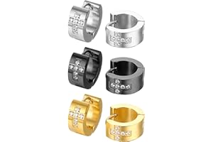 JewelryWe 3Pairs Hinged Hoop Stud Earrings Set Classic Cubic Zirconia CZ Ear Studs Stainless Steel Ear Cuff Earrings for Men Women