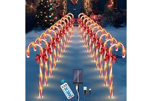 HELESIN Christmas Candy Cane Lights, 20 Packs 120 LEDs Dimmable Outdoor Solar Candy Cane Christmas Lights 25in with Remote Control, 8 Modes Christmas Stake Lights with Timer/Memory Mode for Yard Garden