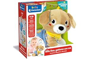 Clementoni Baby Billo Bau Gattona con Me, Cagnolino Peluche per Imparare a Gattonare, Gioco Prima Infanzia Bambini 6-36 Mesi, Insegna Numeri, Parole, Versi degli Animali, Lingua Italiana, 17986