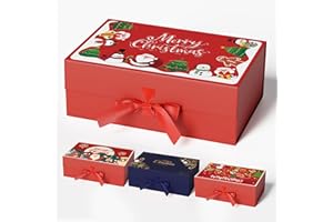 GIFTSAY Snowman Christmas Magnetic Gift Box, 32.2 X20.3 X11.4 CM Red Deluxe Christmas Box with Lid, Christmas Wrapping Large Cardboard Gift Box (1pc-Thickened)