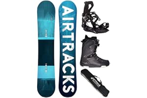 AIRTRACKS Snowboard Set Pack Planche Blue Drifter Wide Hybrid Rocker + Fixations Master + Chaussures + SB Sac 150 155 160 164 cm