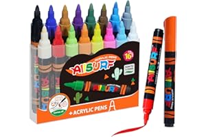 YPLUS Acrylic Paint Pens for Kids, Permanent Fabric Markers Waterproof, Acrylic Markers Painting for Rock Clothes Wood and More - 16 Colours