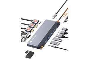 NOVOO Docking Station USB C con Pantalla cuádruple, Adaptador multiporta para portátil 14 en 1 Monitor Doble, DP 8K@30 Hz, Doble HDMI 4K@60 Hz, VGA, 5 USB 3.1, PD 100W, Ethernet, SD/TF, Mic/Audio