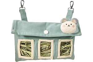 Virtcooy Rabbit Hay Bag, Large Capacity Rabbit Hay Bag Feeder - Hanging Hay Feeder Bag for Rabbits with 3 Holes for Guinea Pigs, Rabbits, Chinchillas