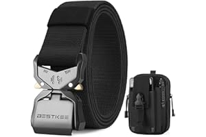 BESTKEE Ceinture Tactique, 3.8 cm Ceinture de Travail Militaire, Boucle en Métal à Dégagement Rapide, Offerte avec Sac Tactique MOLLE