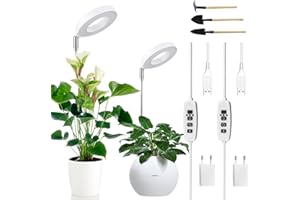 ESTVIIG Pflanzenlampe 48 LED 2 Stück, LED Vollspektrum Pflanzenlicht für Zimmerpflanzen, Höhenverstellbares Plant Grow Light mit 3 Beleuchtungsmodi 9 Helligkeitsstufen, 3/9/12h-Auto-Timer, USB Adapter