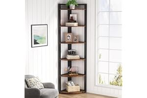 Tribesigns Étagère d'angle à 6 niveaux, 180 cm de haut, petite bibliothèque d'angle rustique pour salon, bureau à domicile, cuisine, petit espace