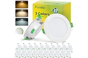 Fondiiz 20 Pack LED Downlights for Ceiling Dimmable, 5W Recessed Ceiling Lights, Warm White 2700K Natural White 4000K Cool White 6000K Adjustable, 68mm Cut Out, IP44 LED Spot Lights for Bathroom
