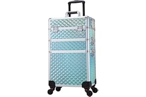 TAYQWIHEVA Maleta de Maquillaje Profesional 3 en 1 Con Ruedas - Organizador y Maletín Multifuncional Para Peluquería y Uñas - Caja Grande, Verde