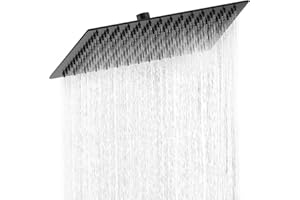 HAUSPROFI Kopfbrause 12 Zoll aus Edelstahl 304 - Duschkopf Regendusche mit Selbstreinigenden Düsen - Quadratischer Duschkopf Luxus Regenbrause Regenduschkopf - Mattschwarz (30CM)