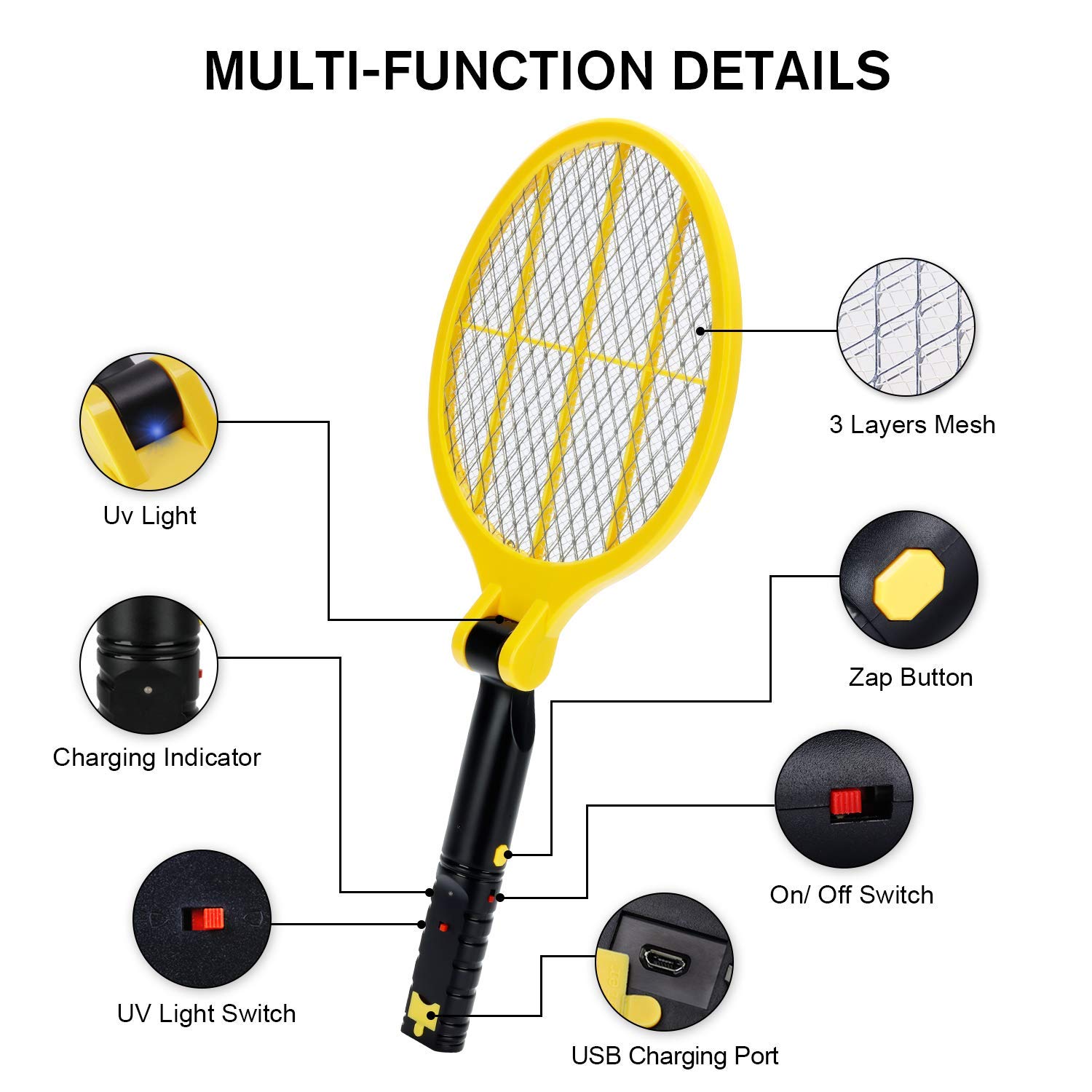 Acchiappa Mosche Elettrico Set Di 3 Racchette Elettriche Anti-zanzare - Lunghezza 46 Cm, Per Eliminare Insetti In Modo Sicuro Dispositivo Anti Insetti - Foto 6