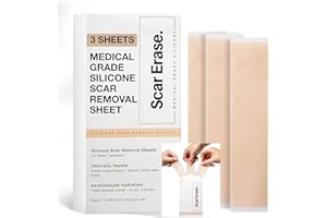 SCAR ERASE. MEDICAL GRADE SILICONE SCAR ERASE Medical Grade Silicone Scar Sheets (3cm x 15cm) - Soften and Flattens Keloid, Hypertrophic, Surgery, Injury & C-Section Scars - Vegan, Cruelty-Free - 6 Week Reusable Treatment (Pack of 3)