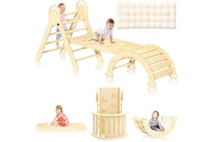 ELEGANTCRAFTS ElegantCraft Triangle Set, Baby Climbing Playset Toys Indoor, Jungle Gyms for Toddlers Ages 1-4, Toddler Climbing Playground with Cushion (Nature & Cushion)