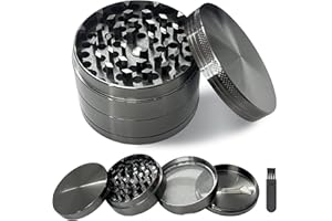 FENGZIZH Herb Grinder, Large Spice Grinder 60mm(2.36 inch), 4 Layers Portable Zinc Alloy Grinders with Pollen Scraper and Cleaning Brush (Grey)