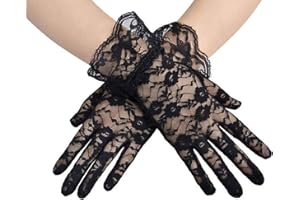 AWOCAN Damen Spitze Elegant Kurze Handschuhe Courtesy Sommer Handschuhe für Hochzeit Party und Tee Party Prom Abend Handschuhe, Schwarz , One size