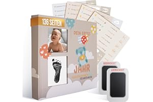 colortouch Babyalbum Dein erstes Lebensjahr mit Abdruckset + Aufkleber, Baby Fotoalbum zum Selbstgestalten, Babybuch zum Ausfüllen, Babytagebuch ab 0 Monate, Fotoalbum zum eintragen für Babypartys
