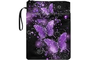 COEQINE Purple Book Cover with Butterfly Print Sleeve for Women Paperbacks Washable Fabric Cloth Pouch Bag Zipper Pocket Lovers Literary Classmate Friend Gifts