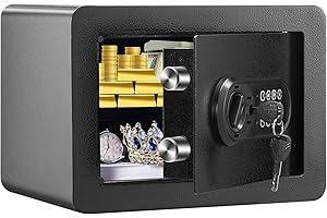 VEVOR Cassaforte Uso Domestico Serratura Codici Chiavi Capienza 14 L Ripiani Rimovibili per Contanti Oro Gioielli Passaporto, Cassetta di Sicurezza Password Chiavi Luce LED, Cassaforte Nera 7,25 kg